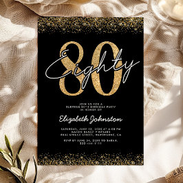 Invitación de cumpleaños 80 sofisticada en negro y