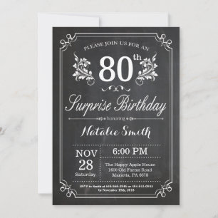 Invitación de cumpleaños 80 sorpresa en pizarra