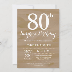 Invitación de cumpleaños 80 sorpresa rústica