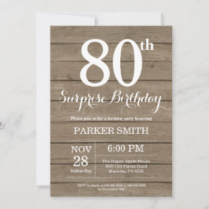 Invitación de cumpleaños 80 sorpresa rústica