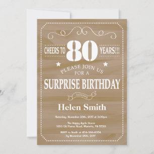 Invitación de cumpleaños 80 sorpresa rústica