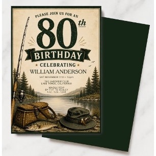 Invitación de cumpleaños 80 vintage de pesca