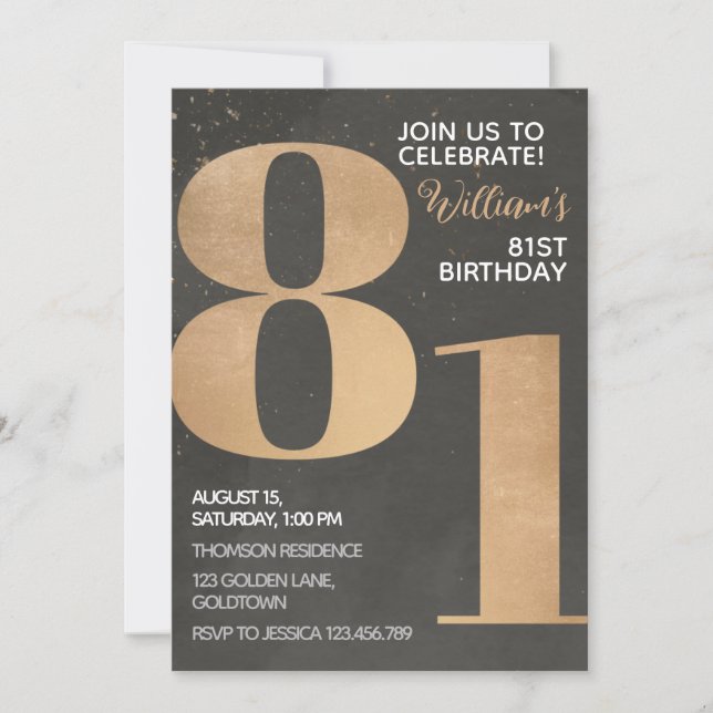 Invitación de cumpleaños 81 de Gold Black (Anverso)