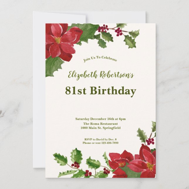 Invitación de cumpleaños 81 elegante con vegetació (Anverso)
