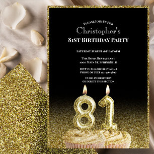 Invitación de cumpleaños 81 para él en negro y dor