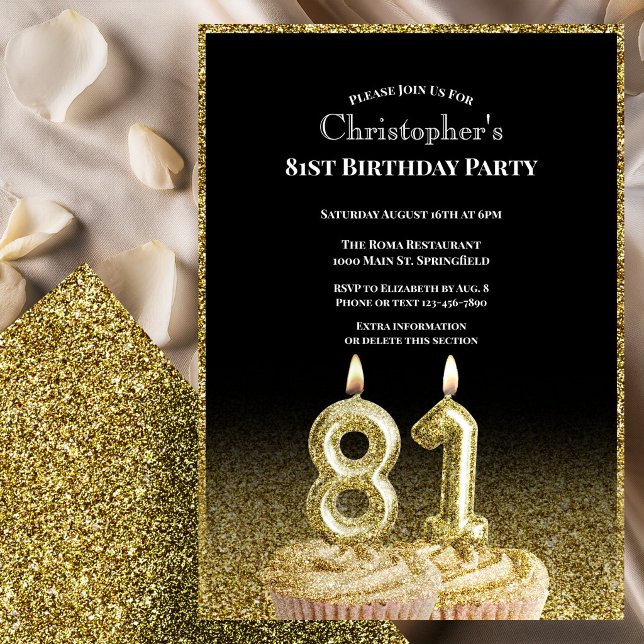 Invitación de cumpleaños 81 para él en negro y dor (Subido por el creador)