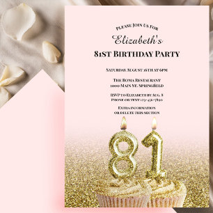 Invitación de cumpleaños 81 para ella en rosa y do