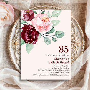 Invitación de cumpleaños 85º Floral de Borgoña