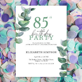 Invitación de cumpleaños 85 con eucalipto acuarela