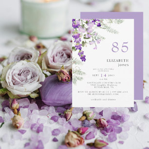 Invitación de cumpleaños 85 floral de lavanda