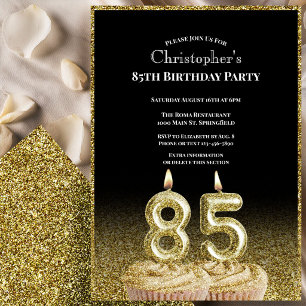 Invitación de cumpleaños 85 para él en negro y dor