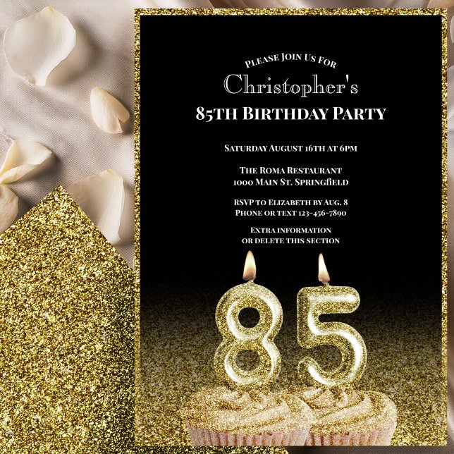 Invitación de cumpleaños 85 para él en negro y dor (Subido por el creador)