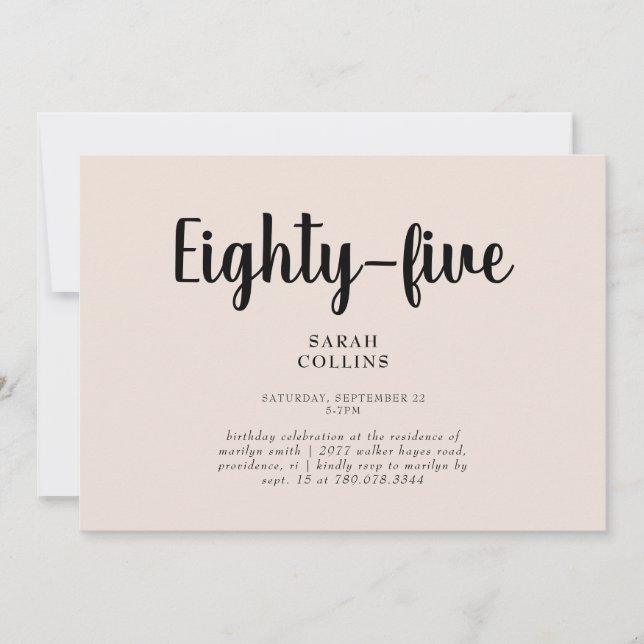 Invitación de cumpleaños 85 Simple Blush Floral (Anverso)