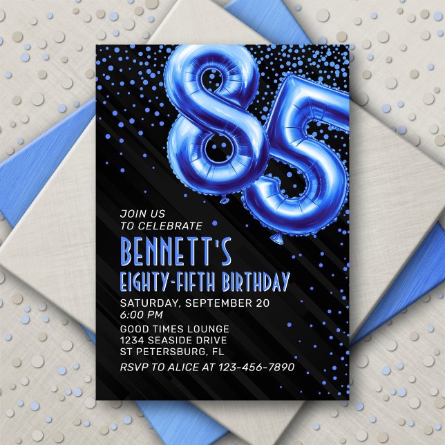 Invitación de cumpleaños 85th a Mens Blue (Subido por el creador)