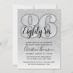 Invitación de cumpleaños 86 de Silver Purpurina