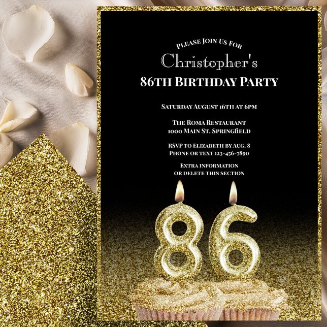 Invitación de cumpleaños 86 negro y dorado para él (Subido por el creador)