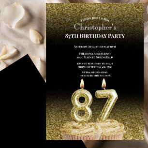 Invitación de cumpleaños 87 para él en negro y dor