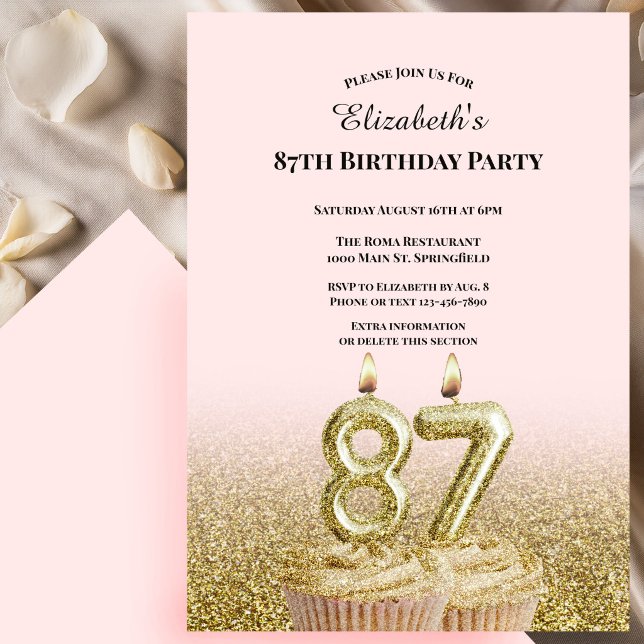 Invitación de cumpleaños 87 para ella en rosa y do (Subido por el creador)