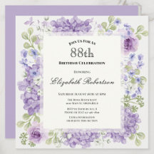 Invitación de cumpleaños 88 elegante flores púrpur