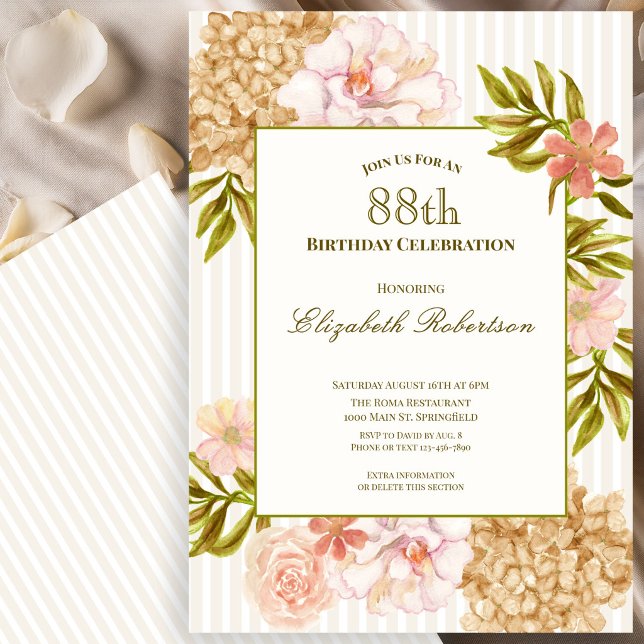 Invitación de cumpleaños 88 Elegantes Flores de Ot (Subido por el creador)