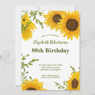 Invitación de cumpleaños 88 girasoles acuarela