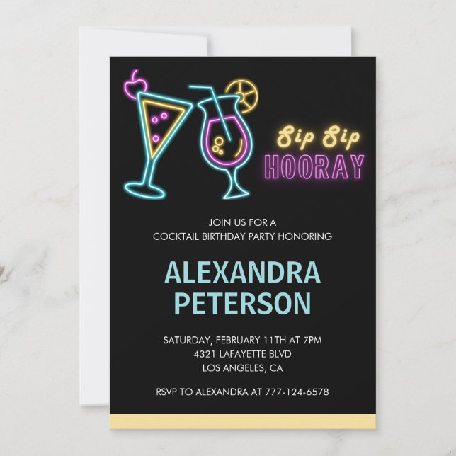 Invitación de cumpleaños 89 al Neon Glow Cocktail (Anverso)