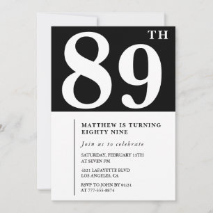 Invitación de cumpleaños 89 elegante negro blanco