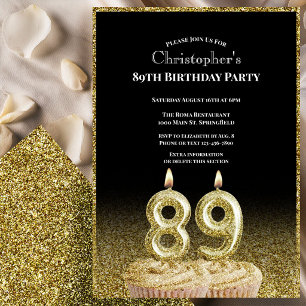 Invitación de cumpleaños 89 para él en negro y dor