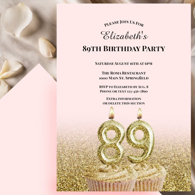 Invitación de cumpleaños 89 para ella en rosa y do (Subido por el creador)