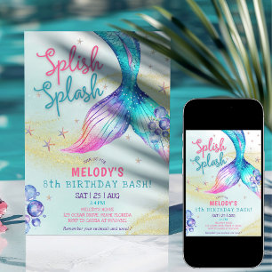 Invitación de cumpleaños 8 Mermaid Tail Glitter