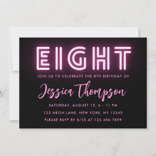 Invitación de cumpleaños 8 Neon Pink