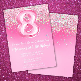 Invitación de cumpleaños 8 rosada Purpurina Girly
