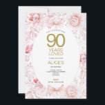 Invitación de cumpleaños 90 a Floral rosa de la ép<br><div class="desc">Celebre un hermoso hito con esta elegante y vintage invitación de cumpleaños número 90, con flores suaves de color rosa, arcos delicados y tipografía clásica de oro. Diseñada para un querido ser querido, esta invitación marca la pauta para un evento alegre y memorable. ✨ Detalles: - Diseñado para una celebración...</div>