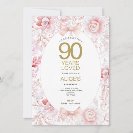 Invitación de cumpleaños 90 a Floral rosa de la ép