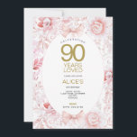Invitación de cumpleaños 90 a Floral rosa de la ép<br><div class="desc">Celebre un hermoso hito con esta elegante y vintage invitación de cumpleaños número 90, con flores suaves de color rosa, arcos delicados y tipografía clásica de oro. Diseñada para un querido ser querido, esta invitación marca la pauta para un evento alegre y memorable. ✨ Detalles: - Diseñado para una celebración...</div>