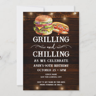 Invitación de cumpleaños 90 a la barbacoa y escalo
