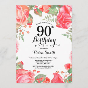 Invitación de cumpleaños 90 a la Floral Roja Botán
