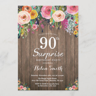 Invitación de cumpleaños 90 a la Rustic Floral Sur