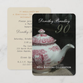 Invitación de cumpleaños 90 a la vintage Tetera in