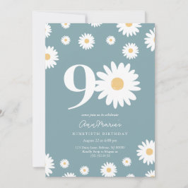 Invitación de cumpleaños 90 a Matte Blue Daisy