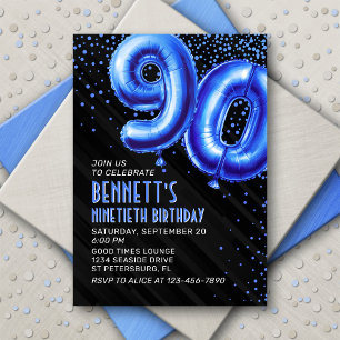 Invitación de cumpleaños 90 a Mens Blue