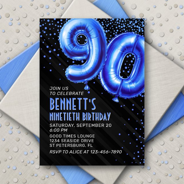 Invitación de cumpleaños 90 a Mens Blue (Subido por el creador)