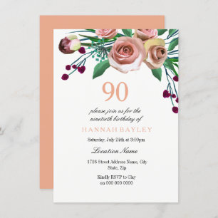 Invitación de cumpleaños 90 a Rosa de Borgoña Rosa