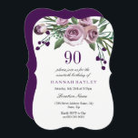Invitación de cumpleaños 90 a Rosa púrpura elegant<br><div class="desc">All Ages Elegant Purple Rosa 90th Birthday Invite a la colección Matching en Nest y Nest store. Diseño cortesía de: https://www.etsy.com/shop/SmallHouseBigPony</div>
