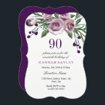 Invitación de cumpleaños 90 a Rosa púrpura elegant<br><div class="desc">All Ages Elegant Purple Rosa 90th Birthday Invite a la colección Matching en Nest y Nest store. Diseño cortesía de: https://www.etsy.com/shop/SmallHouseBigPony</div>