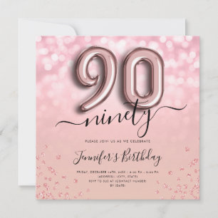 Invitación de cumpleaños 90 a Rosa Purpurina de gl