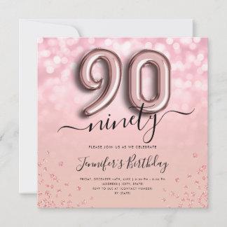 Invitación de cumpleaños 90 a Rosa Purpurina de gl