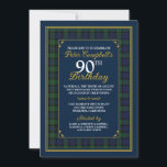 Invitación de cumpleaños 90 de Black Watch Tartán<br><div class="desc">Invitación de cumpleaños 90 del Black Watch Scottish tartan. Este tartán es el famoso tartán de Black Watch o del clan Campbell. El tartán de Black Watch también es conocido oficialmente como el tartán del Gobierno y es un "tartán abierto", lo que significa que cualquiera puede usarlo. No tiene afiliación...</div>