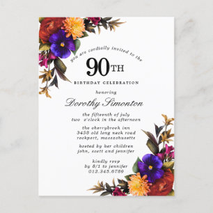 Invitación de cumpleaños 90 de Borgoña Morada Amar
