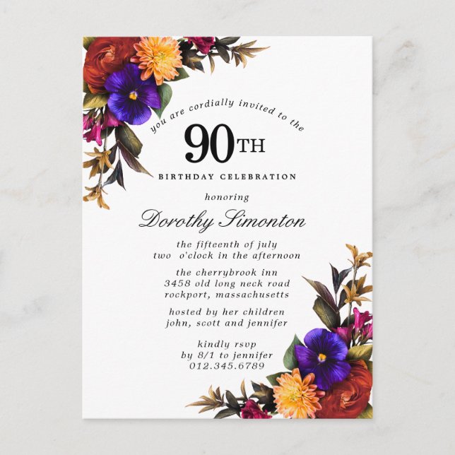 Invitación de cumpleaños 90 de Borgoña Morada Amar (Anverso)
